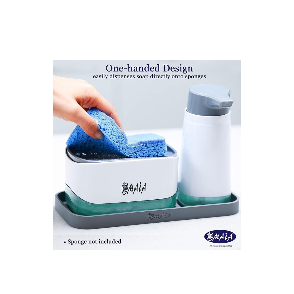 OMAIA 4-in-1 Dish Soap Dispenser Set - Kitchen Soap Dispenser with Sponge Holder - Picture 3 of 4